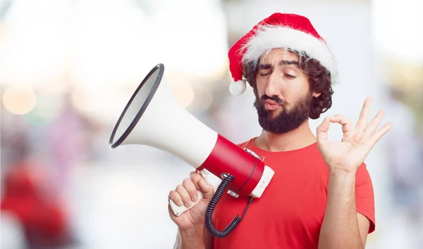 Young Man Santa Hat Christmas Concept — Stock Photo, Image