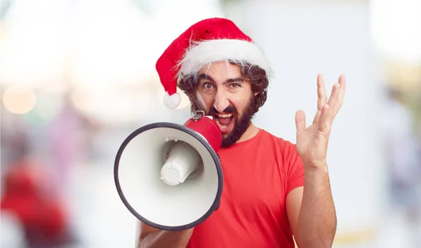 Jonge Man Kerstman Hoed Kerst Concept — Stockfoto