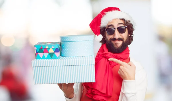 Junger Mann Mit Weihnachtsmütze Weihnachtskonzept — Stockfoto