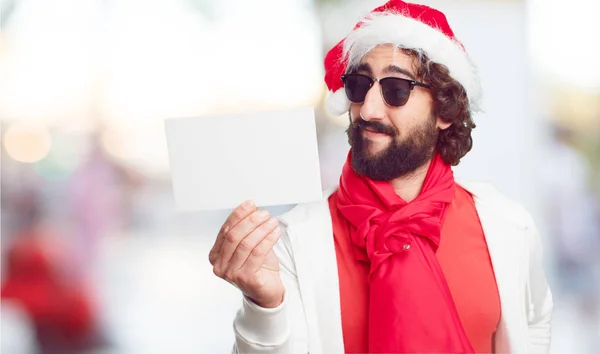 Jonge Man Kerstman Hoed Kerst Concept — Stockfoto