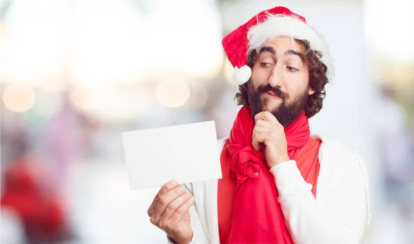 Młody Człowiek Santa Hat Boże Narodzenie Koncepcja — Zdjęcie stockowe