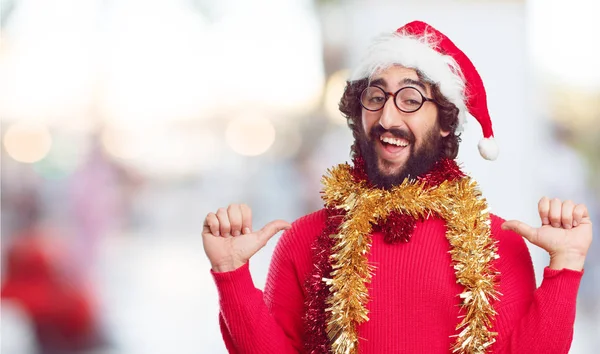 Joven Con Sombrero Santa Concepto Navidad —  Fotos de Stock