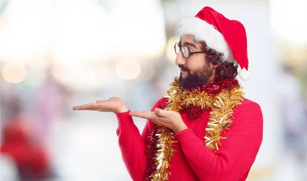 Joven Con Sombrero Santa Concepto Navidad —  Fotos de Stock