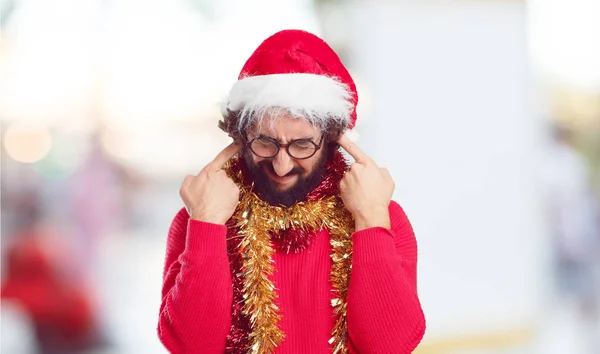 Jonge Man Kerstman Hoed Kerst Concept — Stockfoto