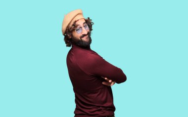 Mutlu ifade ile bir bere ile Fransız sanatçı