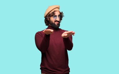 Fransız sanatçı bir bere ile katılmıyorum poz