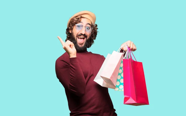 Franse Kunstenaar Met Een Baret Boodschappentassen — Stockfoto