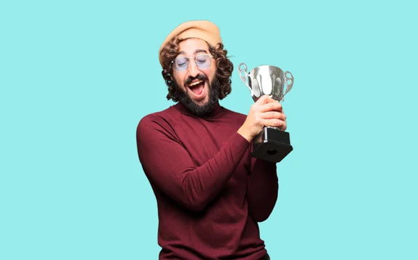 French Artist Beret Holding Trophy — Stock Photo, Image