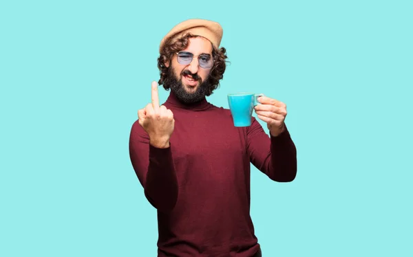 French Artist Beret Holding Coffee — Stock Photo, Image
