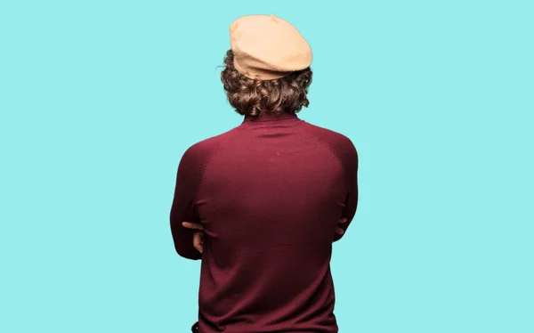 Französischer Künstler Mit Baskenmütze Rückenpose — Stockfoto