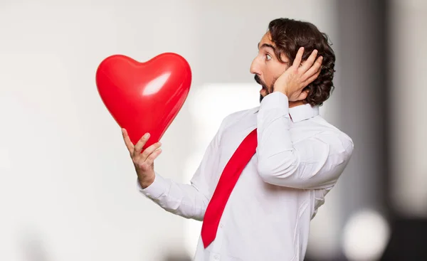 Jovem Louco Homem Com Valentim Conceito Dia — Fotografia de Stock