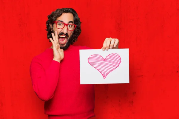 Junger Verrückter Mit Valentinstag Konzept — Stockfoto