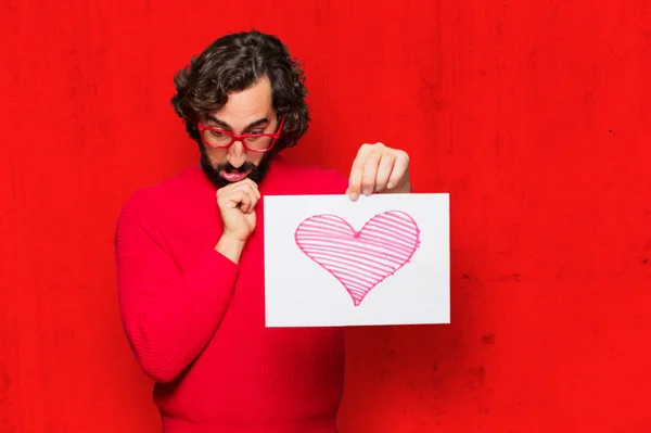 Jovem Louco Homem Com Valentim Conceito Dia — Fotografia de Stock