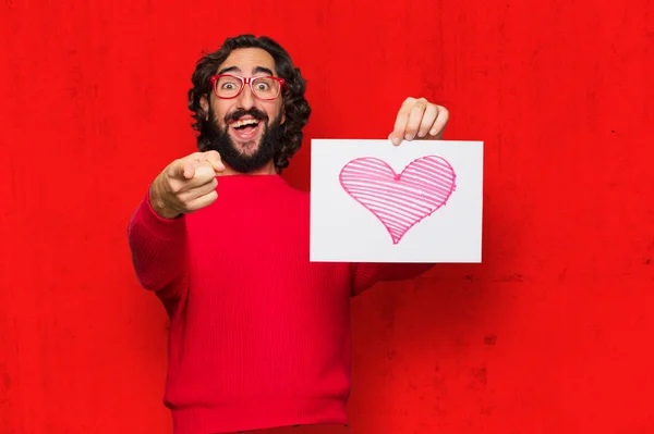 Junger Verrückter Mit Valentinstag Konzept — Stockfoto