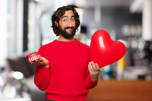 Junger Verrückter Mit Valentinstag Konzept — Stockfoto