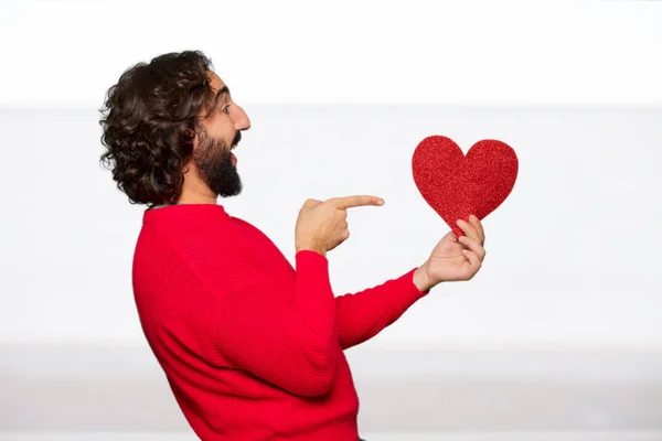 Junger Verrückter Mit Valentinstag Konzept — Stockfoto