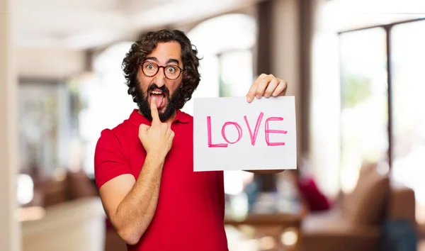 Jovem Louco Homem Com Valentim Conceito Dia — Fotografia de Stock