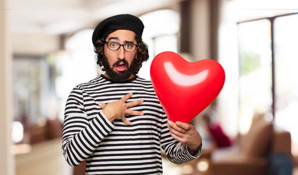 Jovem Louco Homem Com Valentim Conceito Dia — Fotografia de Stock