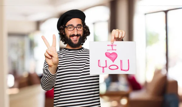 Jovem Louco Homem Com Valentim Conceito Dia — Fotografia de Stock