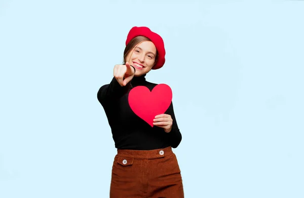 Jeune Jolie Femme Avec Expression Amour Concept Pour Saint Valentin — Photo