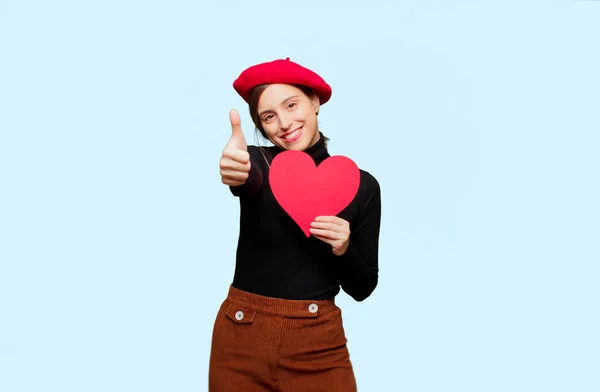 Jovem Mulher Bonita Com Expressão Amor Conceito Para Dia Dos — Fotografia de Stock