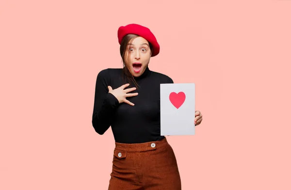 Jeune Jolie Femme Avec Expression Amour Concept Pour Saint Valentin — Photo