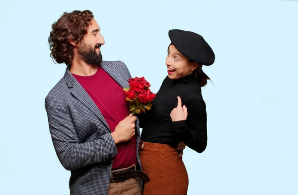 Jong Echt Paar Vieren Valentijnsdag Begrip Van Liefde — Stockfoto