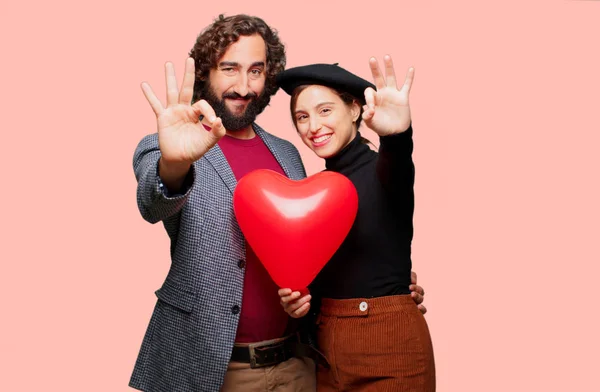 Pareja Joven Celebrando Día San Valentín Concepto Amor — Foto de Stock