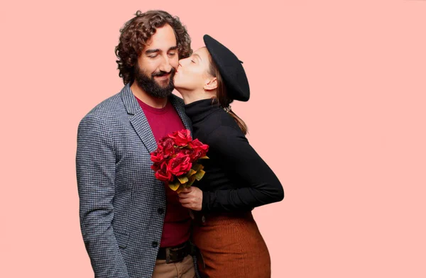 Junges Paar Feiert Valentinstag Liebeskonzept — Stockfoto