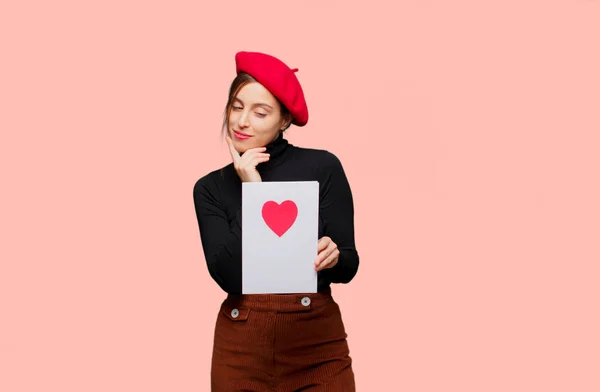 Giovane Bella Donna Con Esprimere Amore Concetto San Valentino — Foto Stock