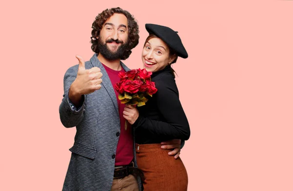 Junges Paar Feiert Valentinstag Liebeskonzept — Stockfoto