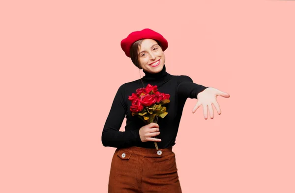 Mooie Jongedame Met Uitdrukken Liefde Concept Voor Valentijnsdag — Stockfoto