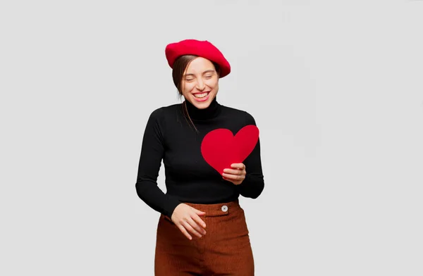 Jovem Mulher Bonita Com Expressão Amor Conceito Para Dia Dos — Fotografia de Stock