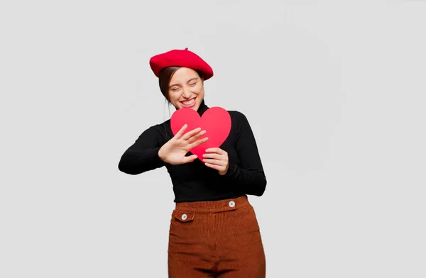 Giovane Bella Donna Con Esprimere Amore Concetto San Valentino — Foto Stock