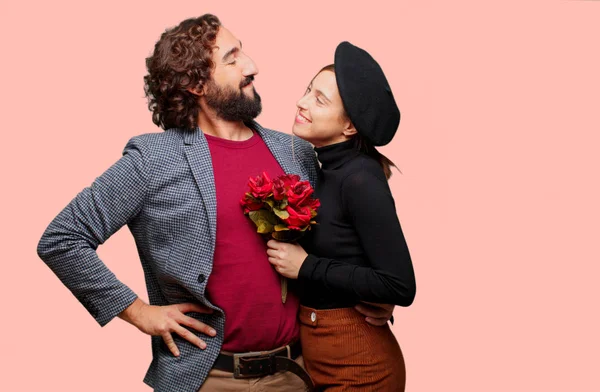 Junges Paar Feiert Valentinstag Liebeskonzept — Stockfoto