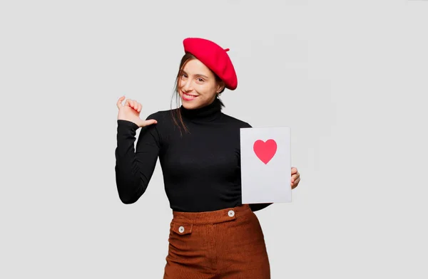 Jovem Mulher Bonita Com Expressão Amor Conceito Para Dia Dos — Fotografia de Stock