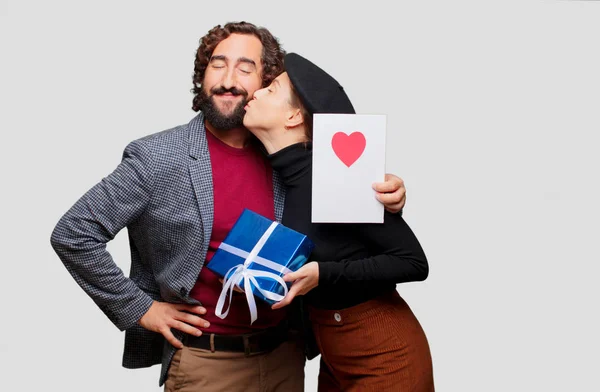 Jong Echt Paar Vieren Valentijnsdag Begrip Van Liefde — Stockfoto