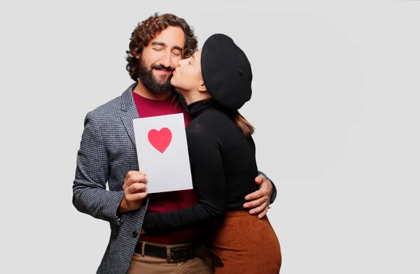 Jong Echt Paar Vieren Valentijnsdag Begrip Van Liefde — Stockfoto