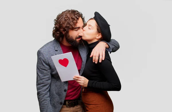 Jong Echt Paar Vieren Valentijnsdag Begrip Van Liefde — Stockfoto