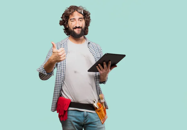 Adult Househusband Handyman Tablet — Stock Photo, Image