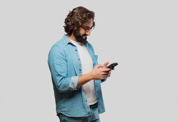 Joven Tonto Hombre Con Teléfono Inteligente —  Fotos de Stock