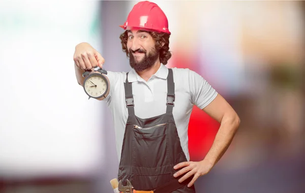 Young Man Worker Alarm Clock — Stock Photo, Image