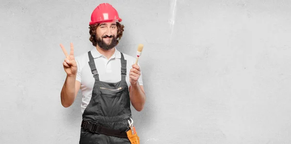 Young Man Worker Paint Brush — Stock Photo, Image