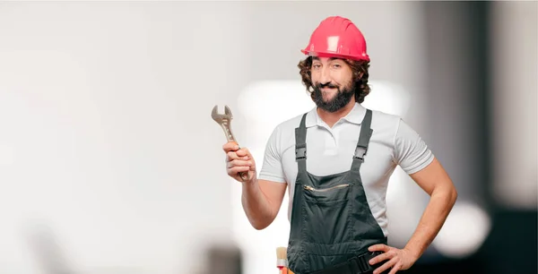 Young Man Worker Wrench — Stock Photo, Image