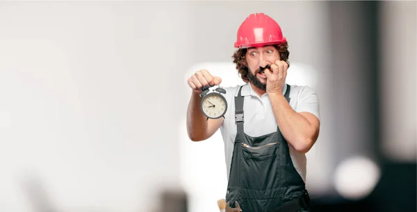 Young Man Worker Alarm Clock — Stock Photo, Image