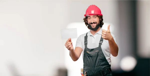 Young Man Worker Placard — Stock Photo, Image