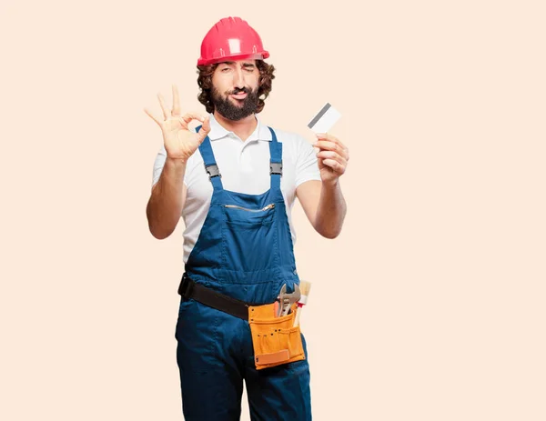 Jonge Man Werknemer Met Een Creditcard — Stockfoto