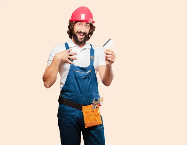 Young Man Worker Credit Card — Stock Photo, Image