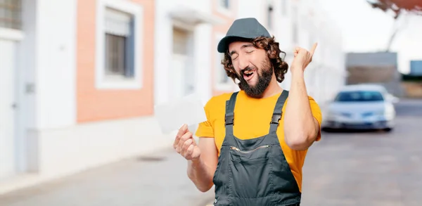 Trabajador Manitas Adulto Con Cartel — Foto de Stock