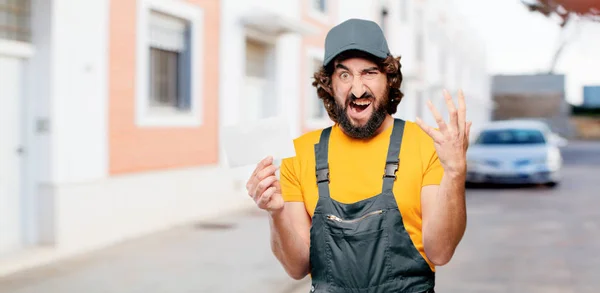 Trabajador Manitas Adulto Con Cartel — Foto de Stock